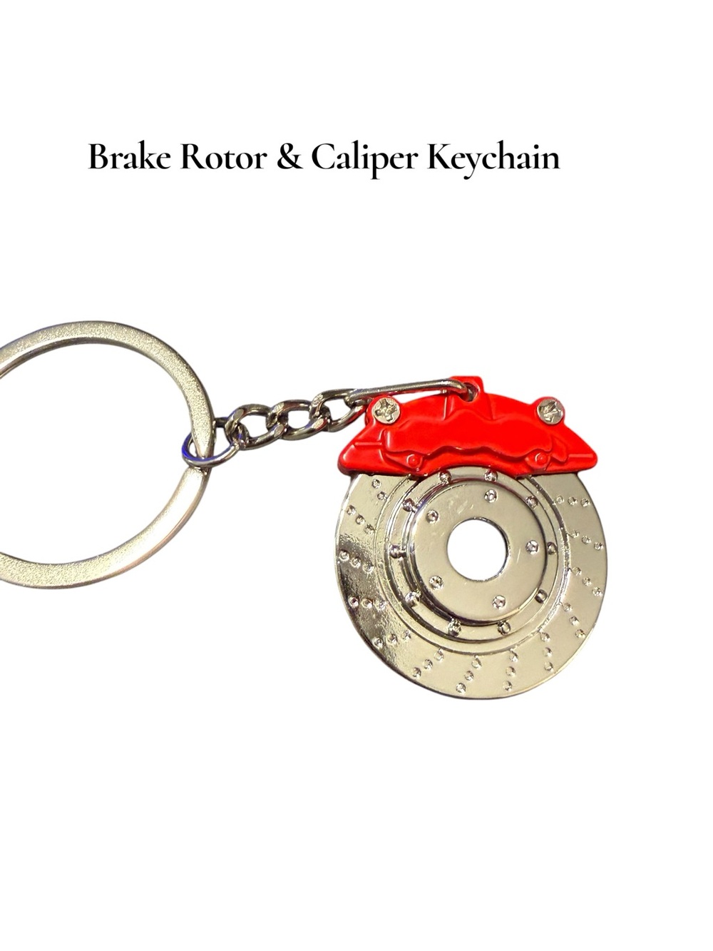 Automotive Brake Rotor & Red Caliper Novelty Keychain Car Enthusiast Gift